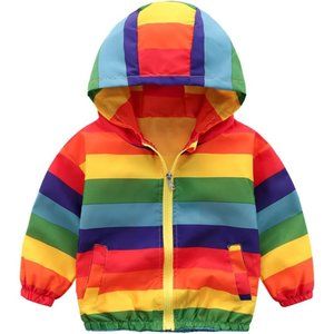 Toddler Spring Fall Windbreaker Jacket Cartoon Printed Hoodie Mesh/Fleece Liner